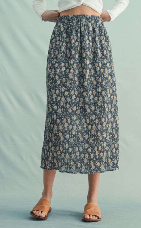 Floral Crinkle Midi Skirt