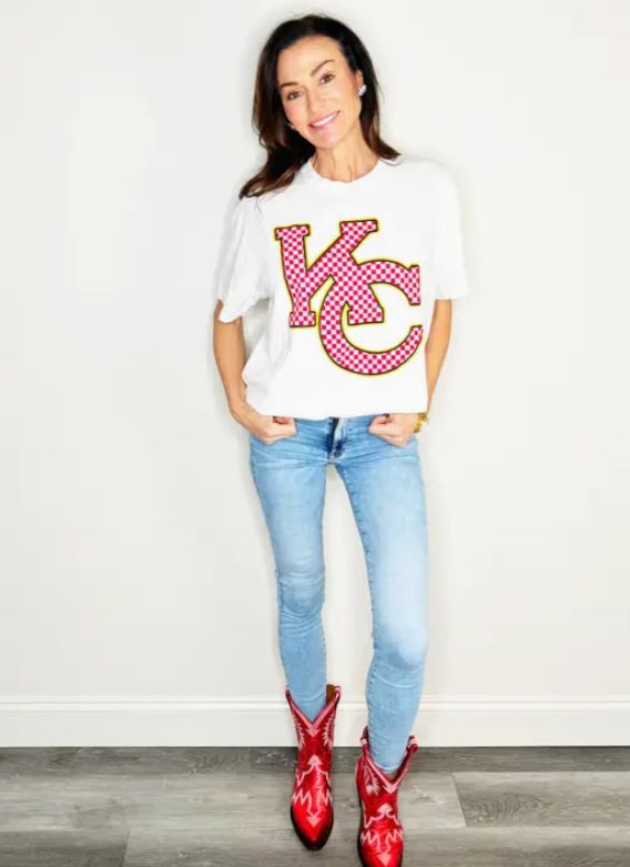 Checkered KC Kansas City Football Tee, Size: Small