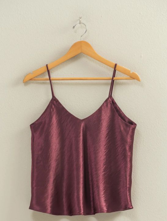 Relaxed Fit V-Neckline Satin Camisole, Color: Dark Cherry, Size: Small
