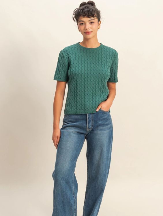 Cable Knit Short Sleeve Sweater Top