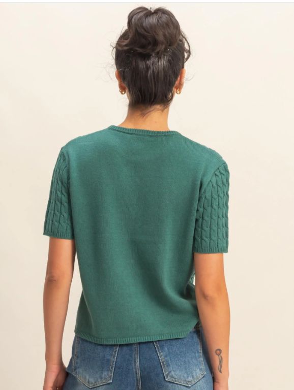 Cable Knit Short Sleeve Sweater Top