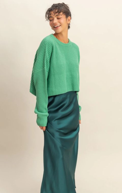 Elastic Waist Evening Satin Maxi Skirt, Color: Dark Green, Size: Small