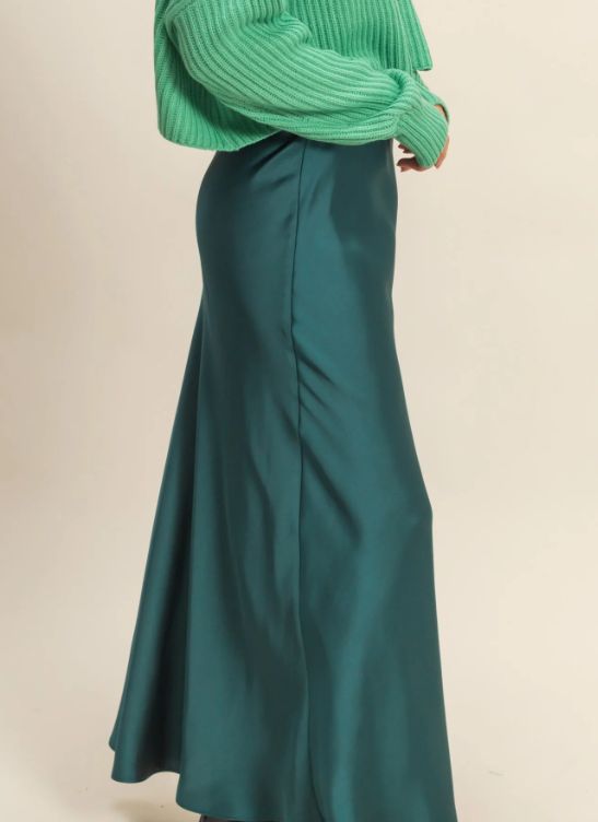 Elastic Waist Evening Satin Maxi Skirt