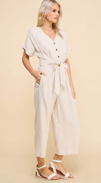 Button Front Jumpsuit with Pleat Detail