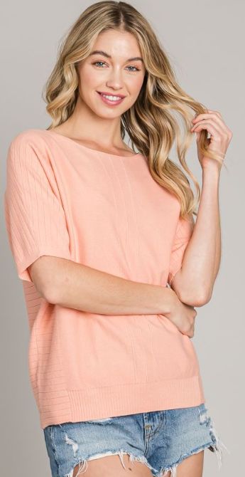 Soft Fine Gauge Short Sleeve Dolman Sweater