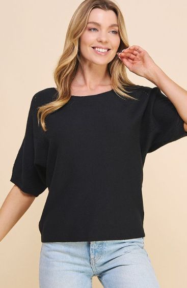 Fine Gauge Dolman with Diamond Pointelle, Size: Small, Color: Black
