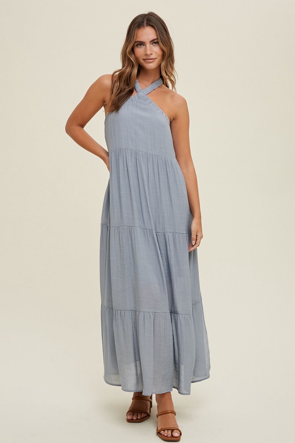Halter Maxi Dress with Cross Back Detail