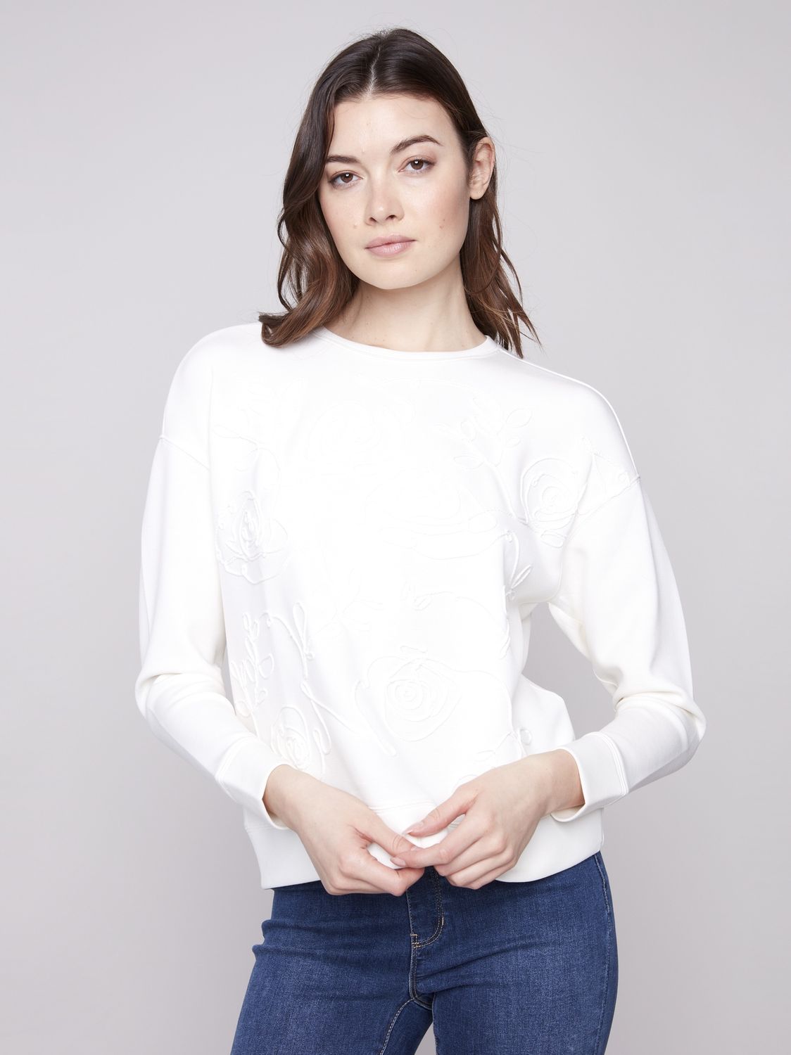 Soft Scuba Long Sleeve Top w/Soutache Detail