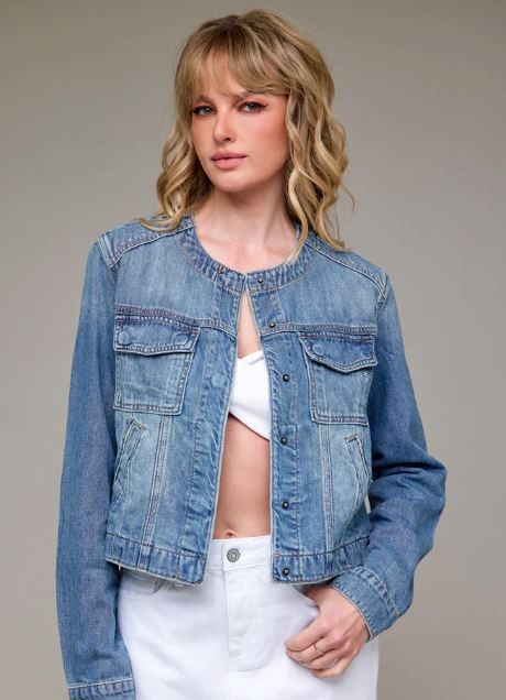 Collarless Fashion Trucker Jacket