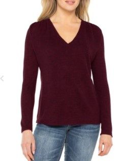 Long Sleeve V-Neck knit Top with Shirring