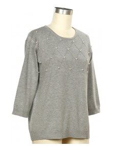 Genuine Spark 3/4 Diamond Pearl Sweater, Color: Light Grey Heather, Size: Small
