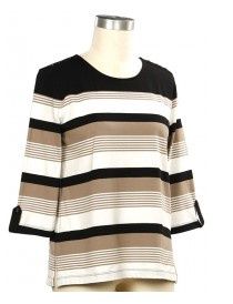 Special Retreat 3/4 Sleeve Stripe Top, Color: Ashwood Black, Size: Small