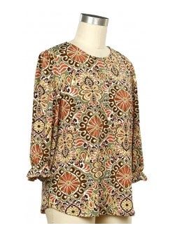 Space &amp; Time 3/4 Print Top, Color: Rust Gold Beret, Size: Small