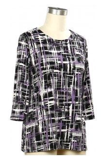 3/4 Arianna Window Print Top, Color: Lilac Black, Size: Small