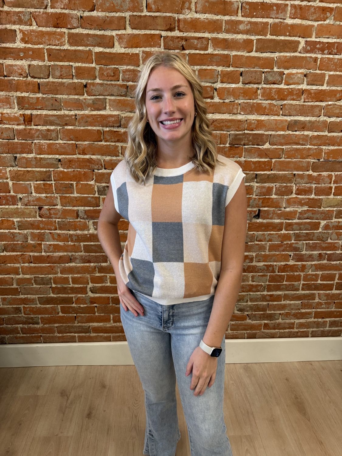 Olive Checker Print Top