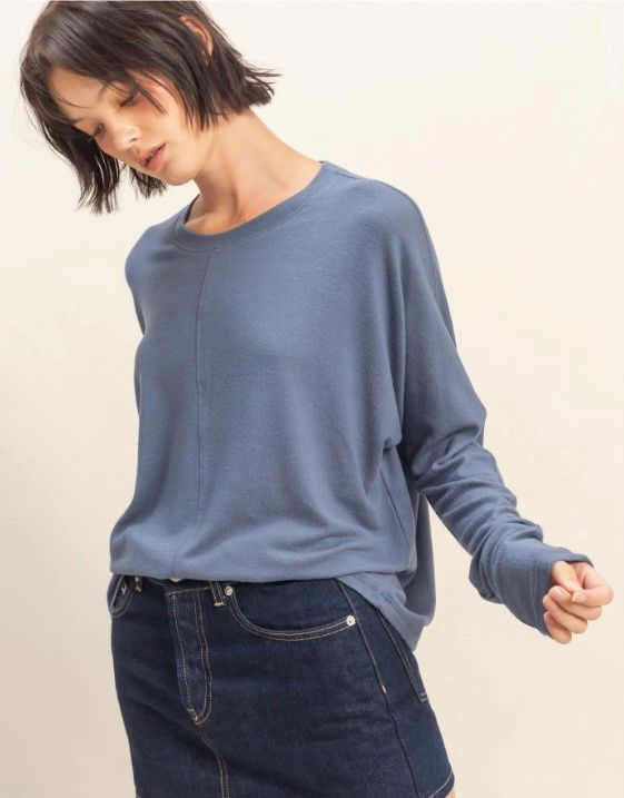 Center Seam Long Sleeve Top, Size: Small, Color: Dusty Navy