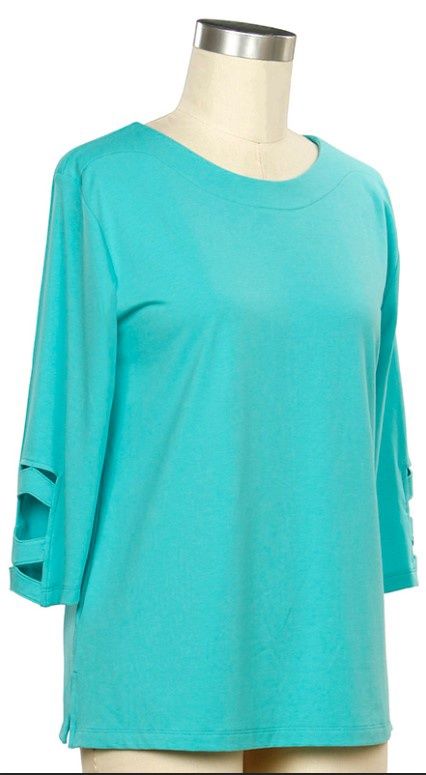 New Denim 3/4 Sleeve Solid Top, Size: Small, Color: Aqua Tide