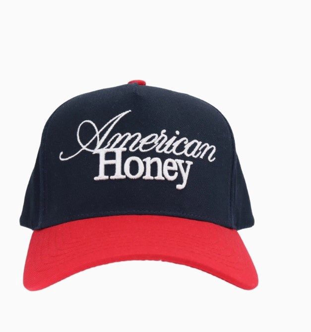 American Honey C.C Puff Embroidered Trucker Hat, Color: Red/Navy