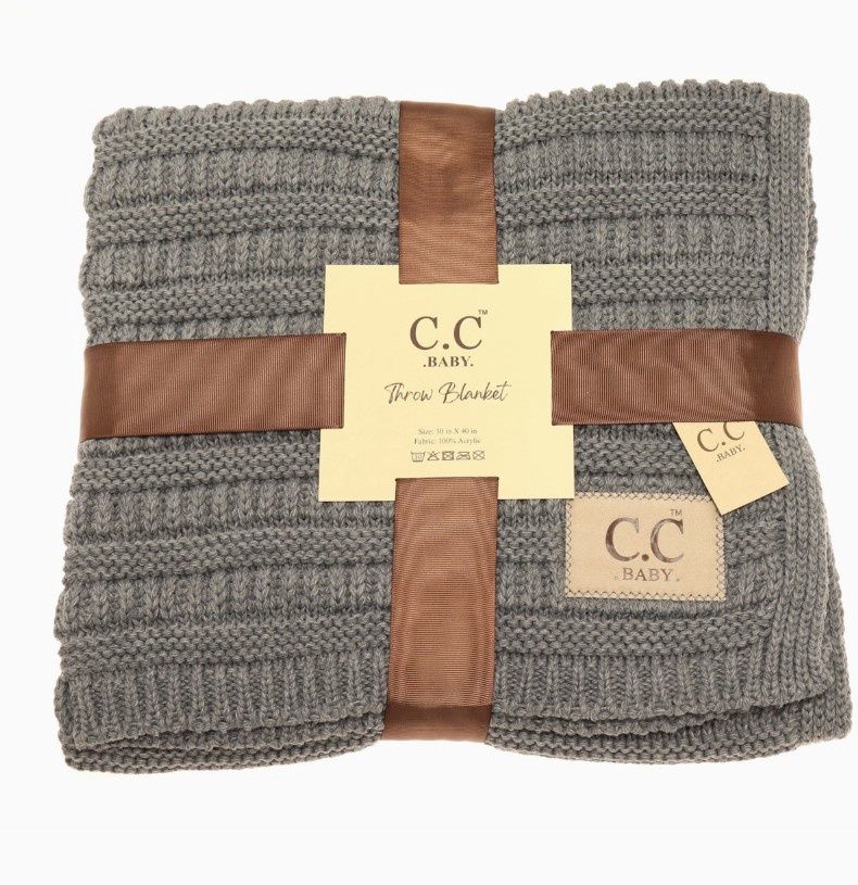 Baby C.C Solid Ribbed Knit Bedding Blanket, Color: Lt. Grey