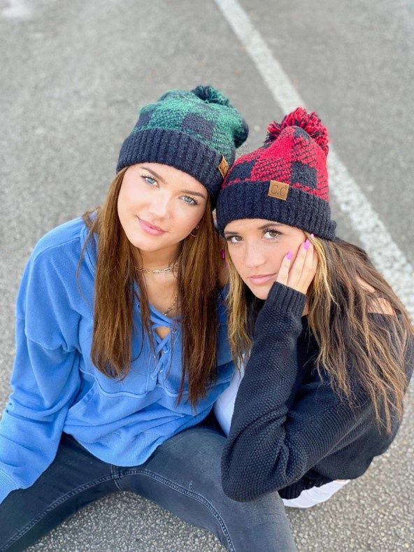 Buffalo Print Jacquard Knit Pom Beanie