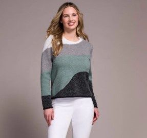 Fuzzy Double Knit Crew Neck Sweater