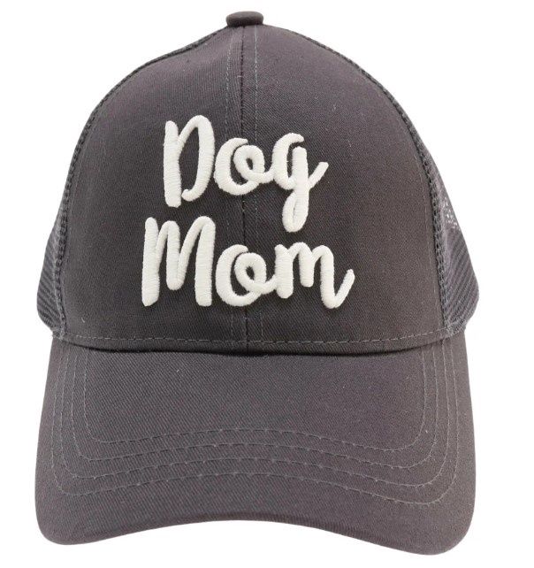 Dog Mom Embroidered Mesh Back High Ponytail CC Ball Cap, Color: Dark Grey