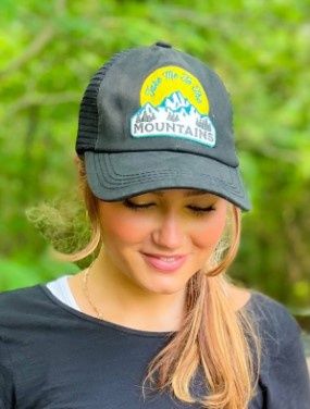 Take Me To The Mountains Patch Embroidered CC High Pony Hat, Color: Grey