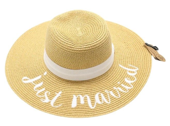 Just Married Sun Hat, Color: Natural &amp; White