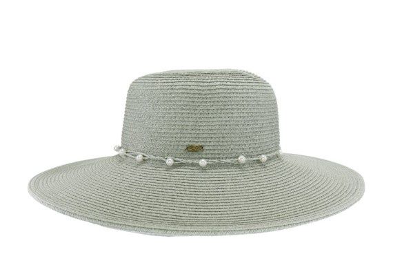 Pearl Banded Wide Brim CC Sun hat, Color: White