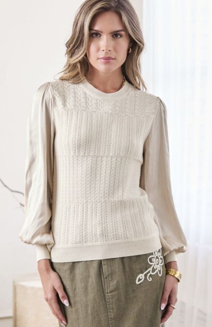 Long Sleeve Woven Combo Sweater