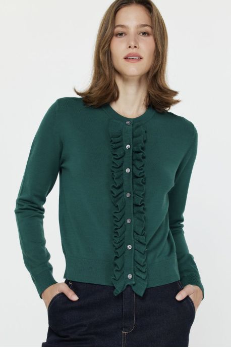 Round Neck Long Sleeve Button Front Cardigan