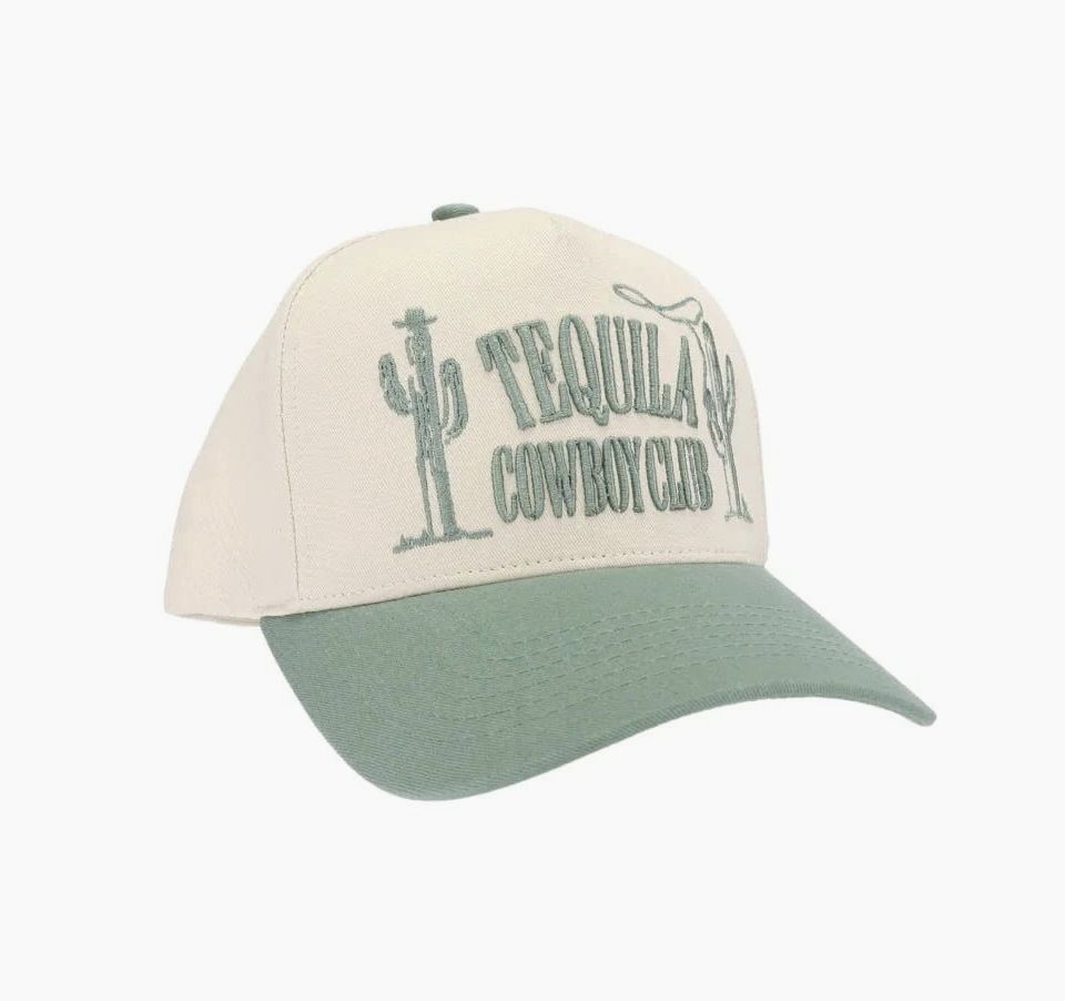 Tequila Cowboy C.C Puff Embroidered Trucker Hat, Color: Sage