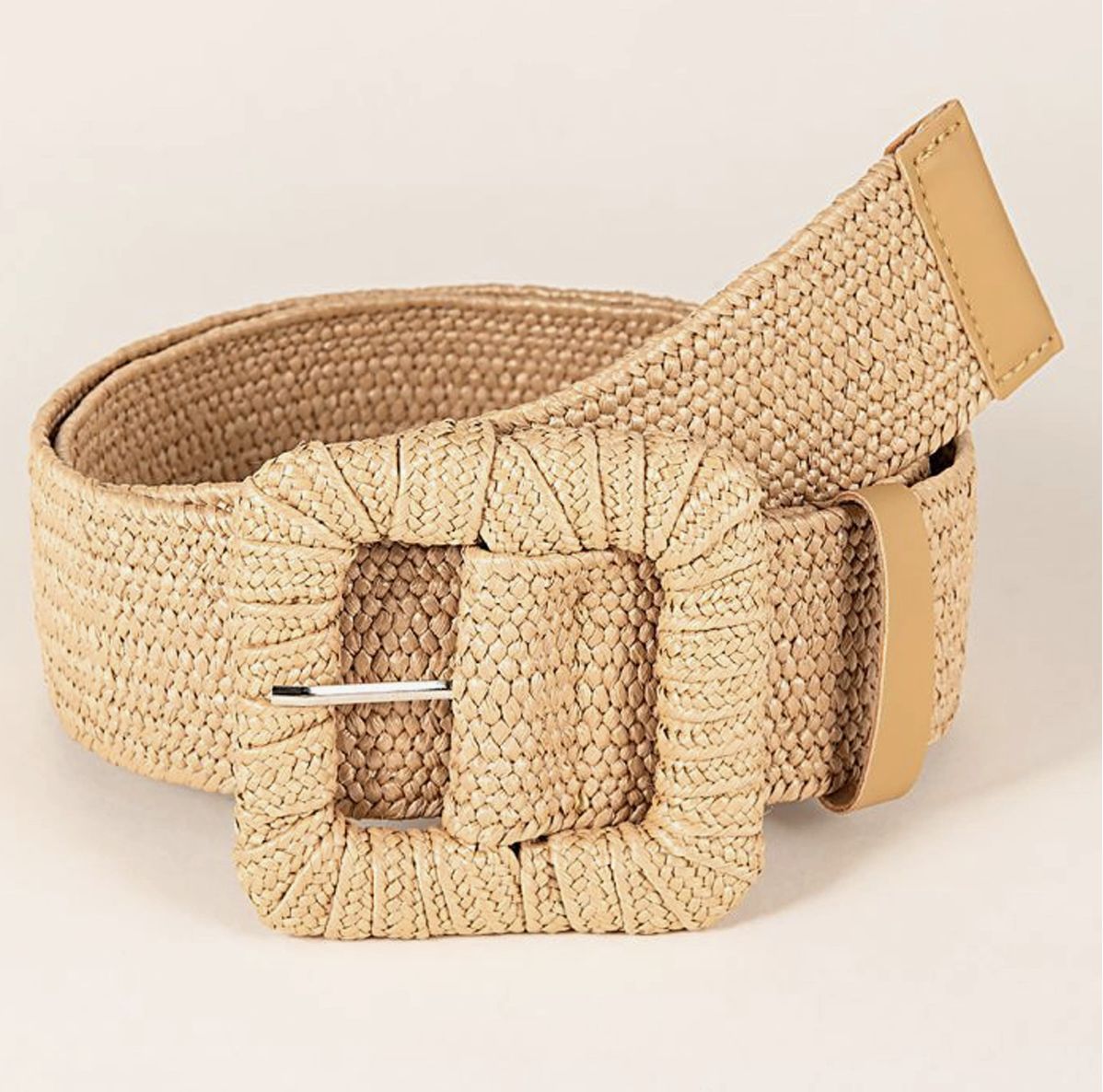 Woven Square Buckle Elastic Waistband, Color: Khaki