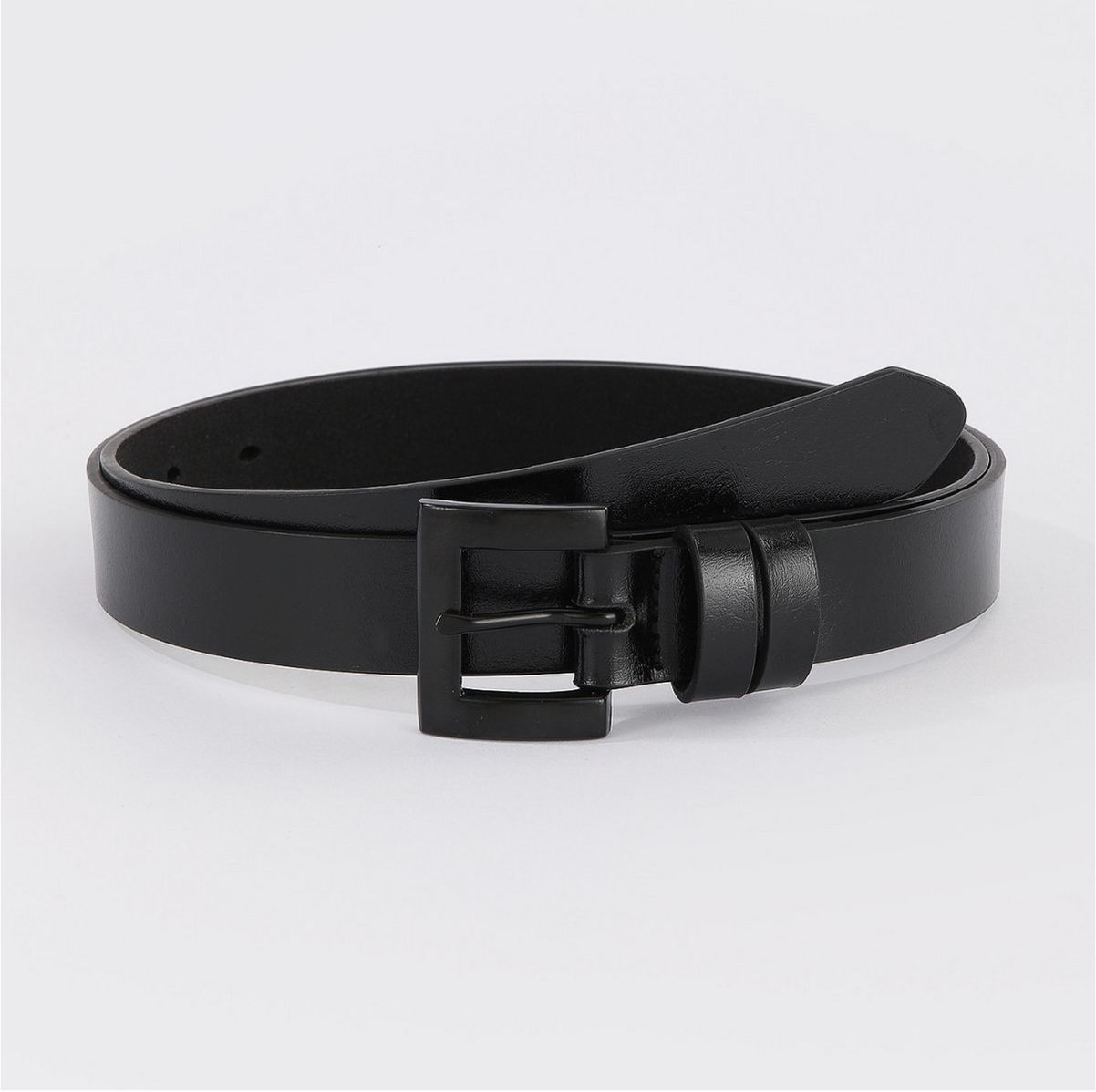 Minimalist Unisex Black Solid Zinc Alloy Belt, Color: Black
