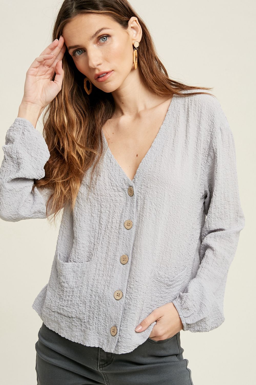 Textured Button-Up Cardigan