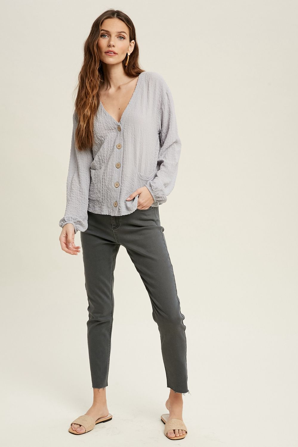 Textured Button-Up Cardigan