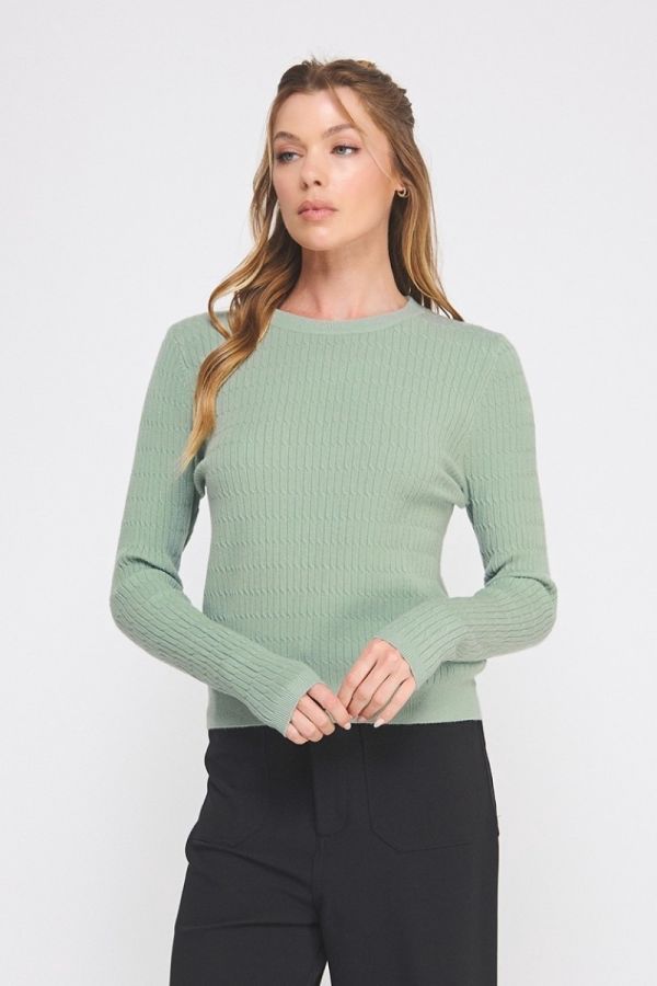 Fine Gauge Tight Cable Knit Sweater