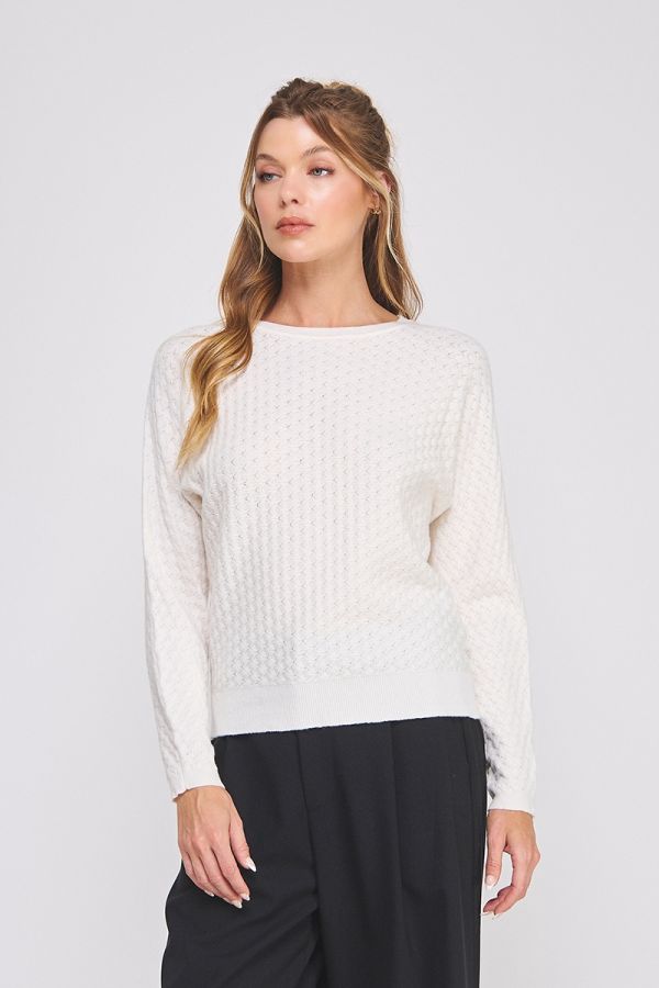 Fine Gauge Pointelle Sweater, Color: Off White, Size: Small