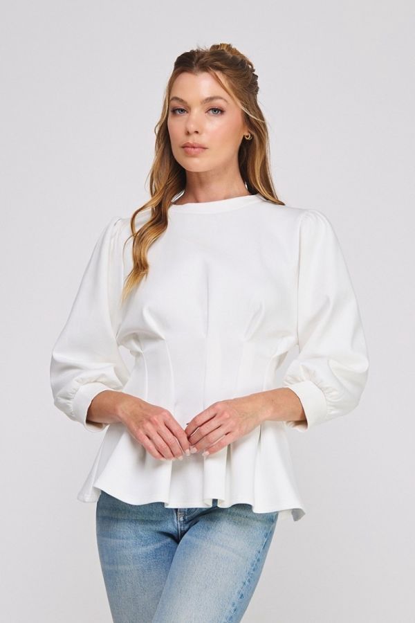 Double Knit Pleat Flare Rib Top