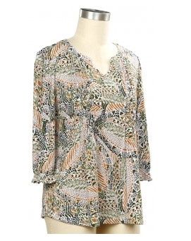Extra Look 3/4 Sleeve Printed Top, Color: Jungalow Maple, Size: Small