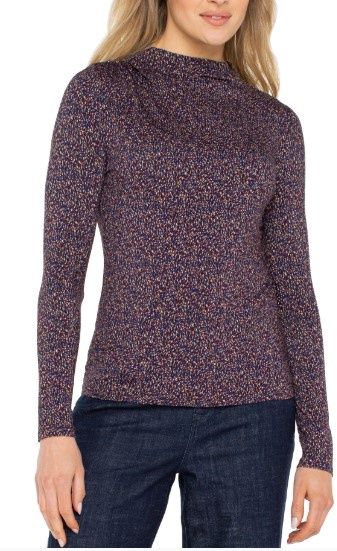 Long Sleeve Mock Neck Knit Top w/Shirring
