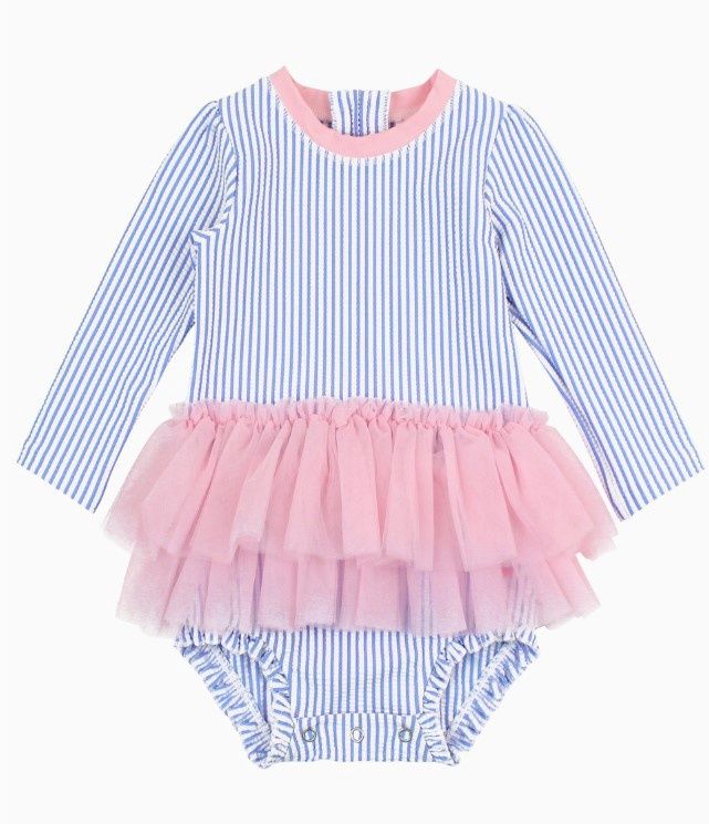 Seersucker Tulle Skirted One Piece Rash Guard