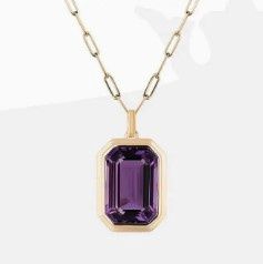 Square Zircon Pendant Paperclip Chain Necklace, Color: Purple/Gold