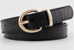 Round Buckle Leather Belt, Color: Black