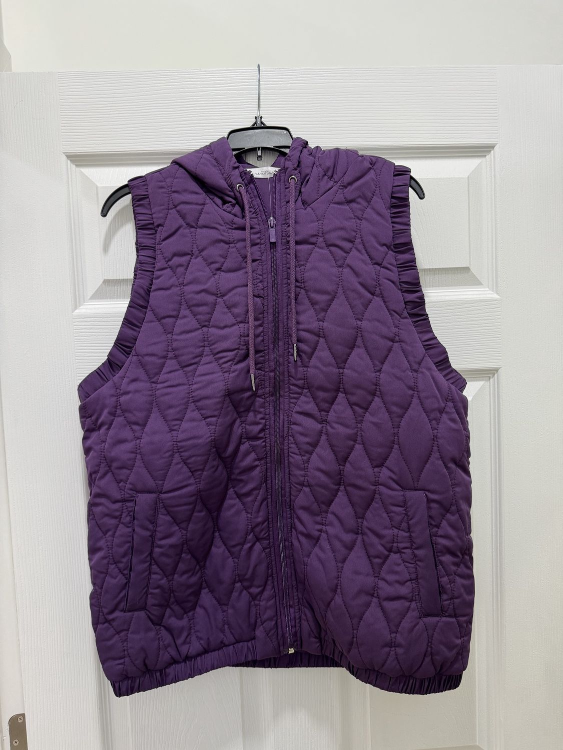 Hooded Quilted Vest, Color: Eggplant, Size: Small