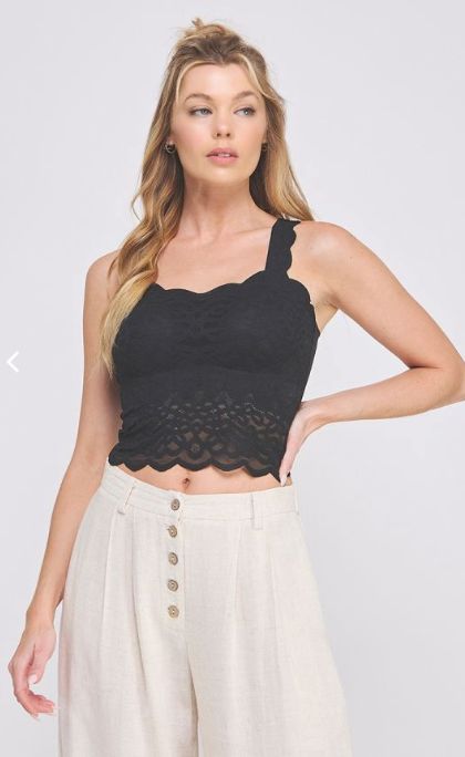 Lovely Scallop Edge Bralette, Color: Black