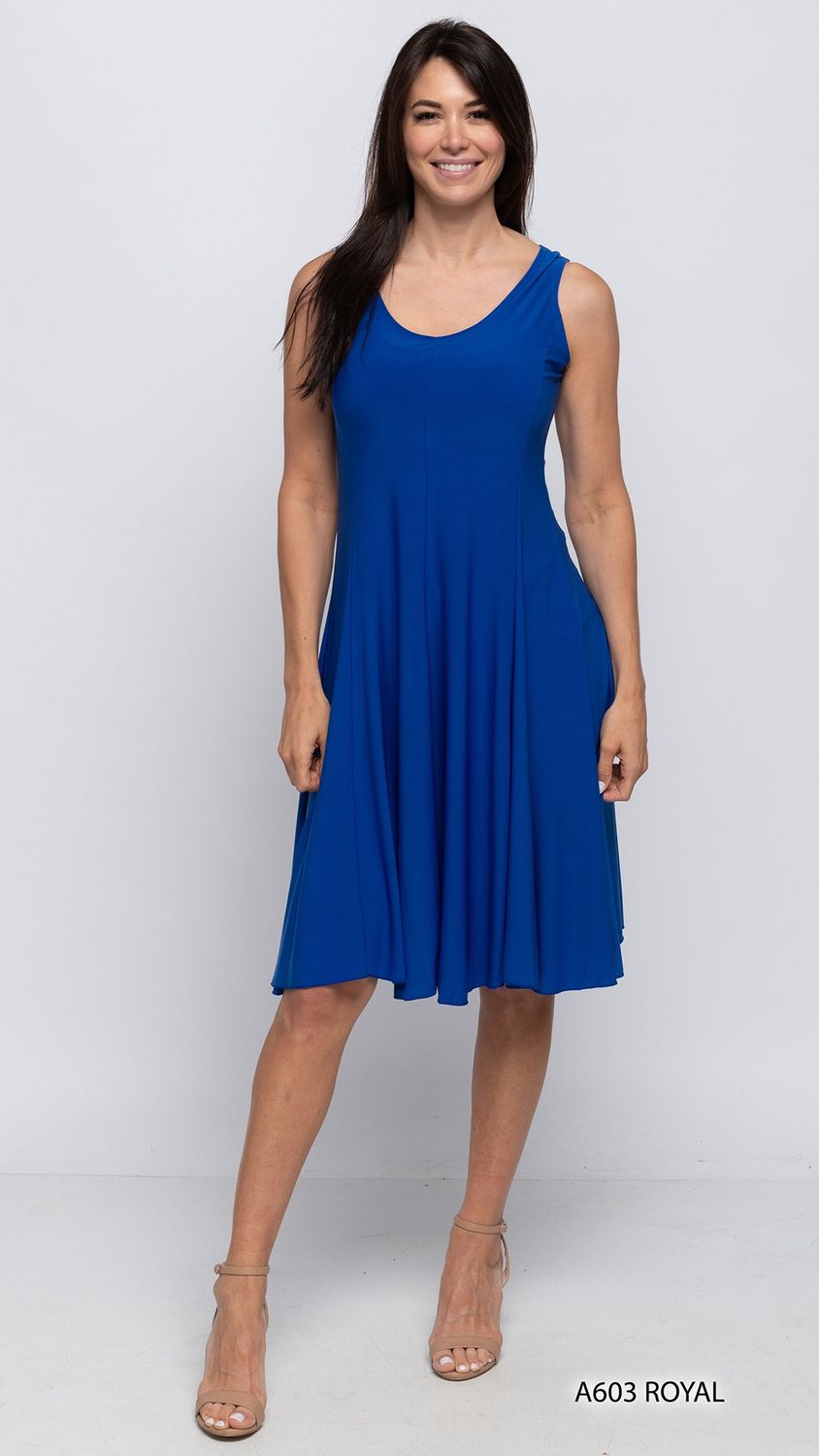 Basic Sleeveless Dress with Pleats, Color: Royal Blue, Size: Small