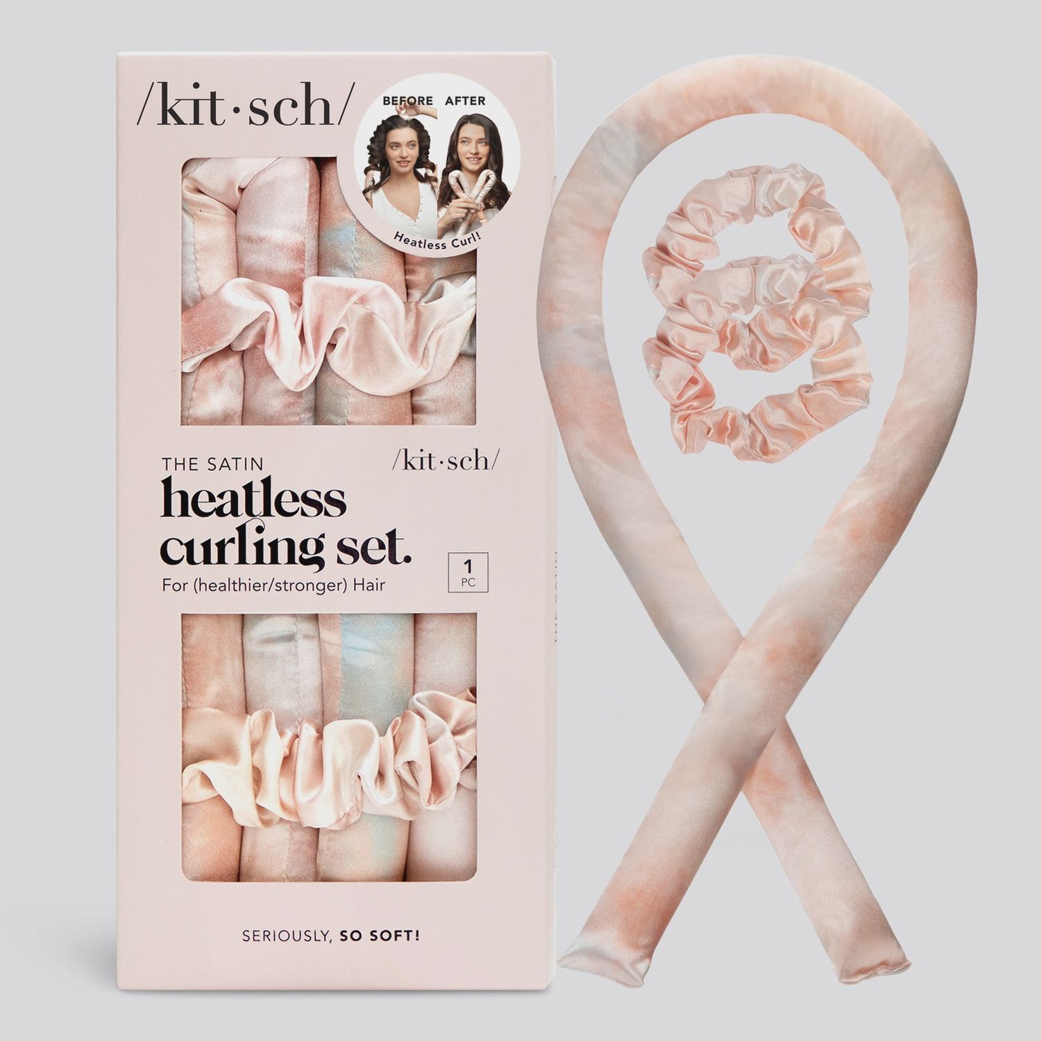 Satin Heatless Curling Set, Color: Sunset Tie Dye