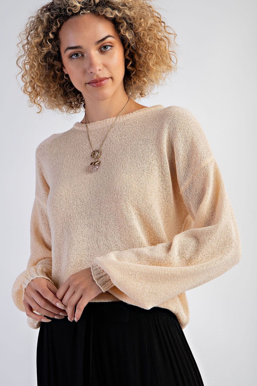 Long Sleeve Knitted Sweater Top - SALE - MSRP: $50 - Over 50% off, Color: Mushroom, Size: Small