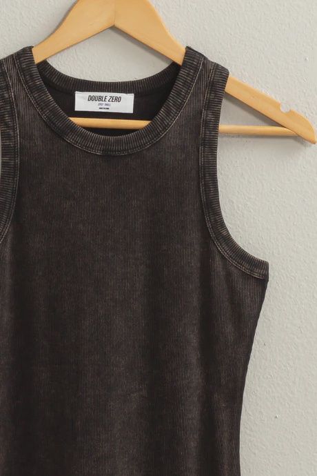 Acid Washed Ribbed Midi Tank Dress | SALE | Over 50% off | MSRP: $37, Color: Black, Size: Small